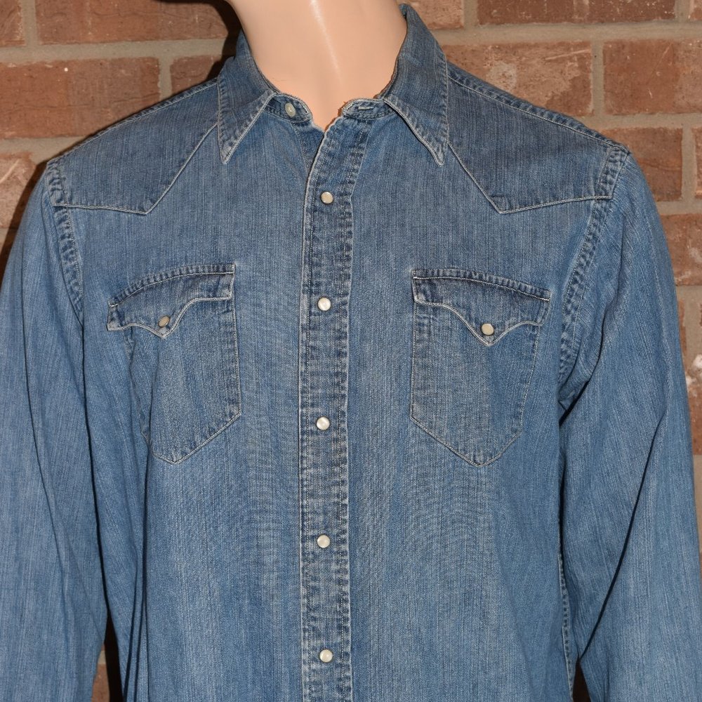 Polo Ralph Lauren Denim Shirt XL Western Classic Snap Jean Aztec Sportsman